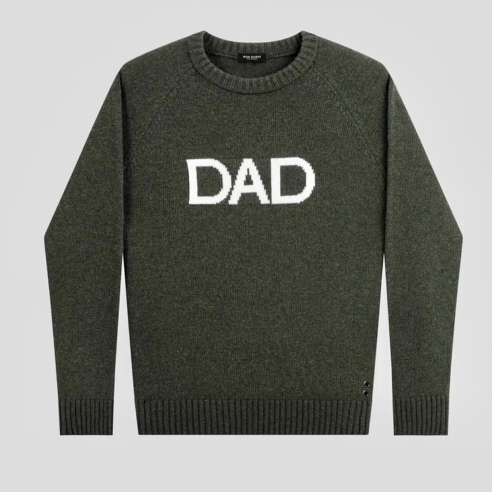 Men's Olive Crewneck Sweater with 'DAD' Design